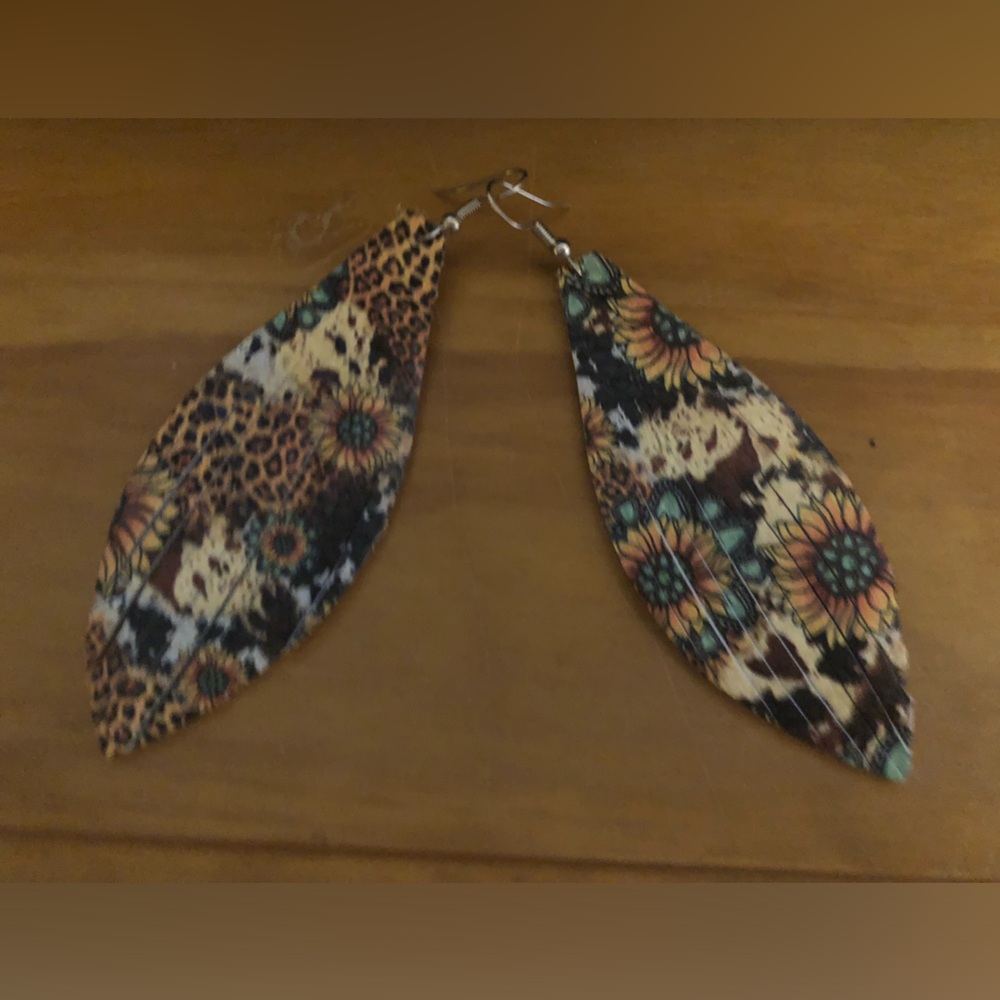 Fringe, sunflower, leather earrings